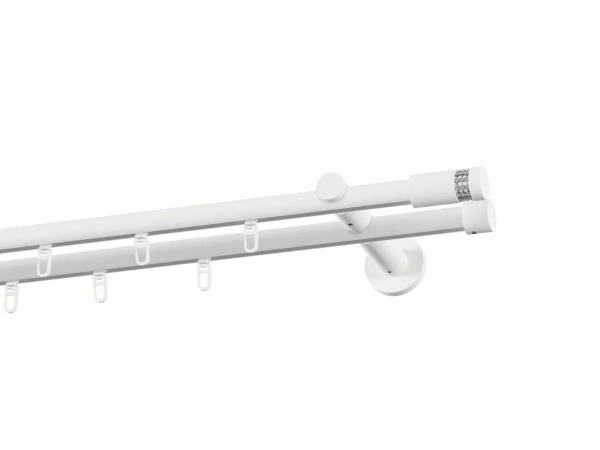 Garnýž 19x19mm drážková tyč - 2řada - CYLINDR CRYSTAL - bílá