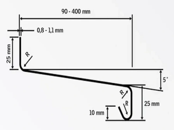 Venkovní hliníkové parapety ohýbané - stříbrná RAL 9006 6
