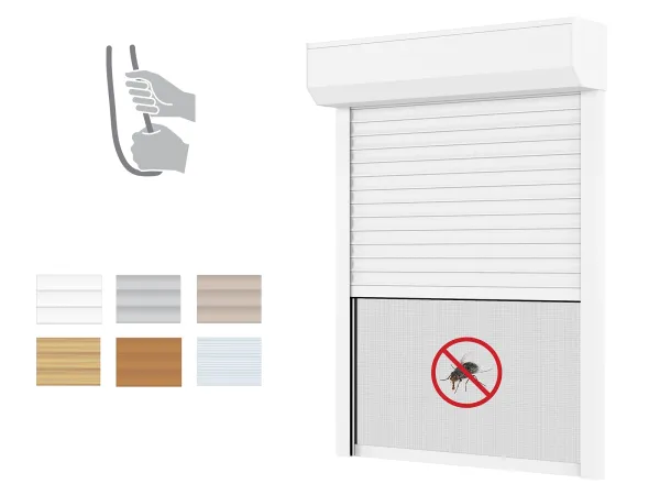 Plastové rolety s rolovací síťkou - hliníkový BOX 180mm - výška do 2350mm - RUČNÍ OVLÁDÁNÍ