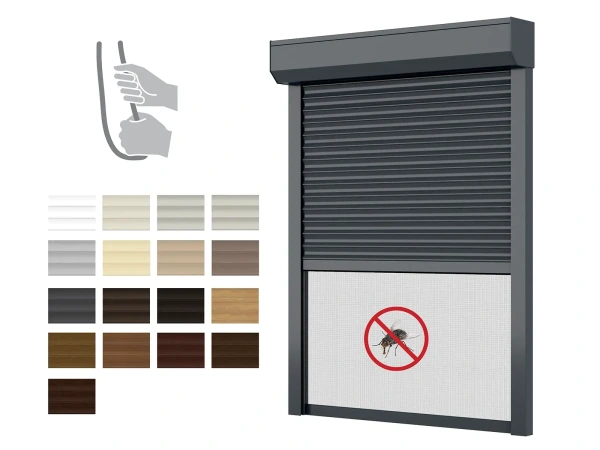 Hliníkové rolety BOX 205mm s rolovací sítí - výška do 2500mm - RUČNÍ OVLÁDÁNÍ